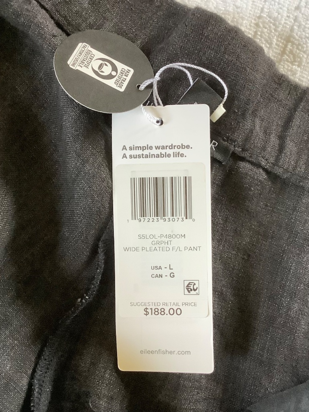 EILEEN FISHER Washed Organic Linen Délavé Trouser Pant Graphite SZ L - Picture 14 of 16